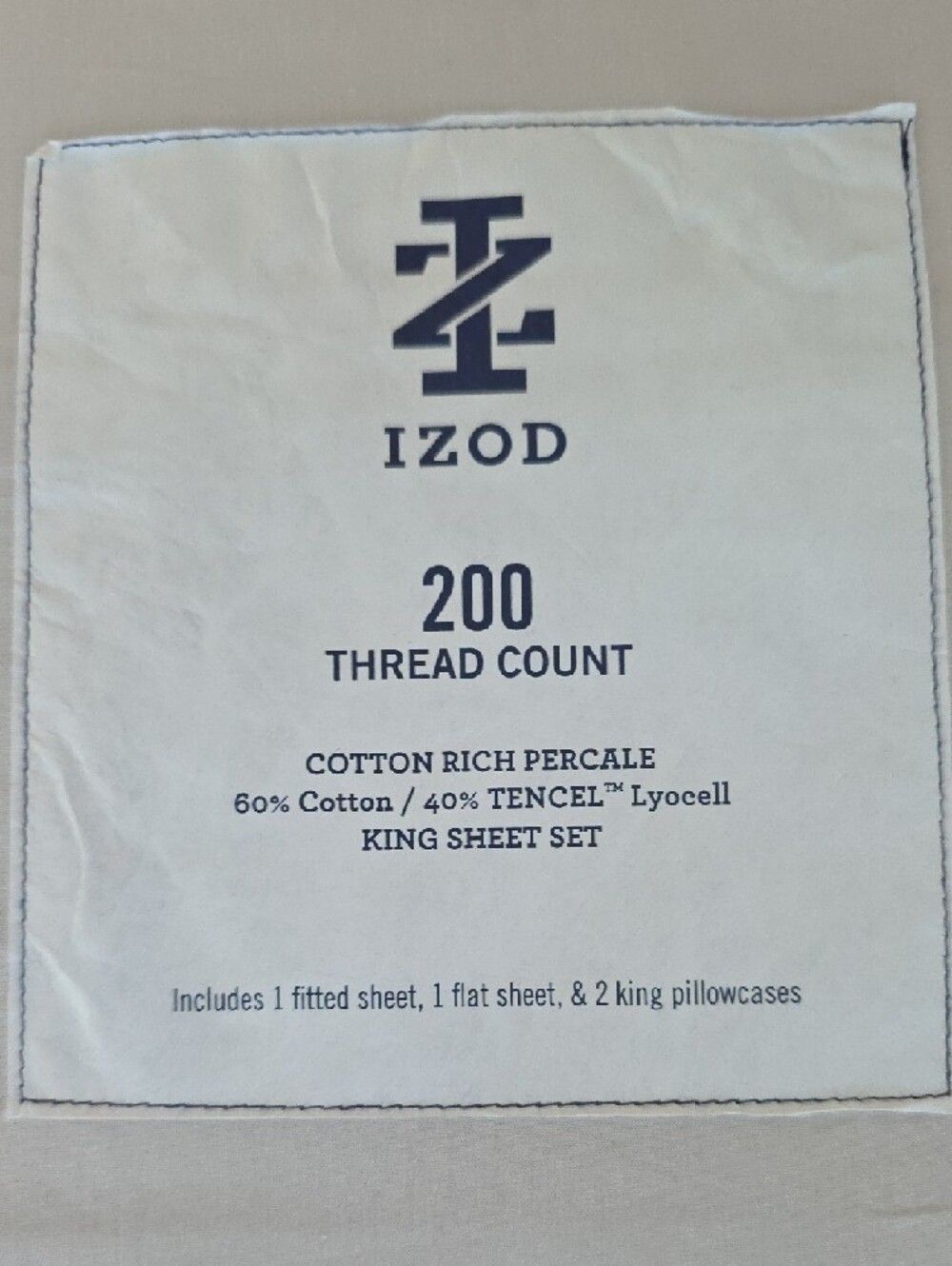 Izod Cream Wind Chime 4-piece King Sheet Set - 200 Thread Count - NEW - Picture 3 of 4